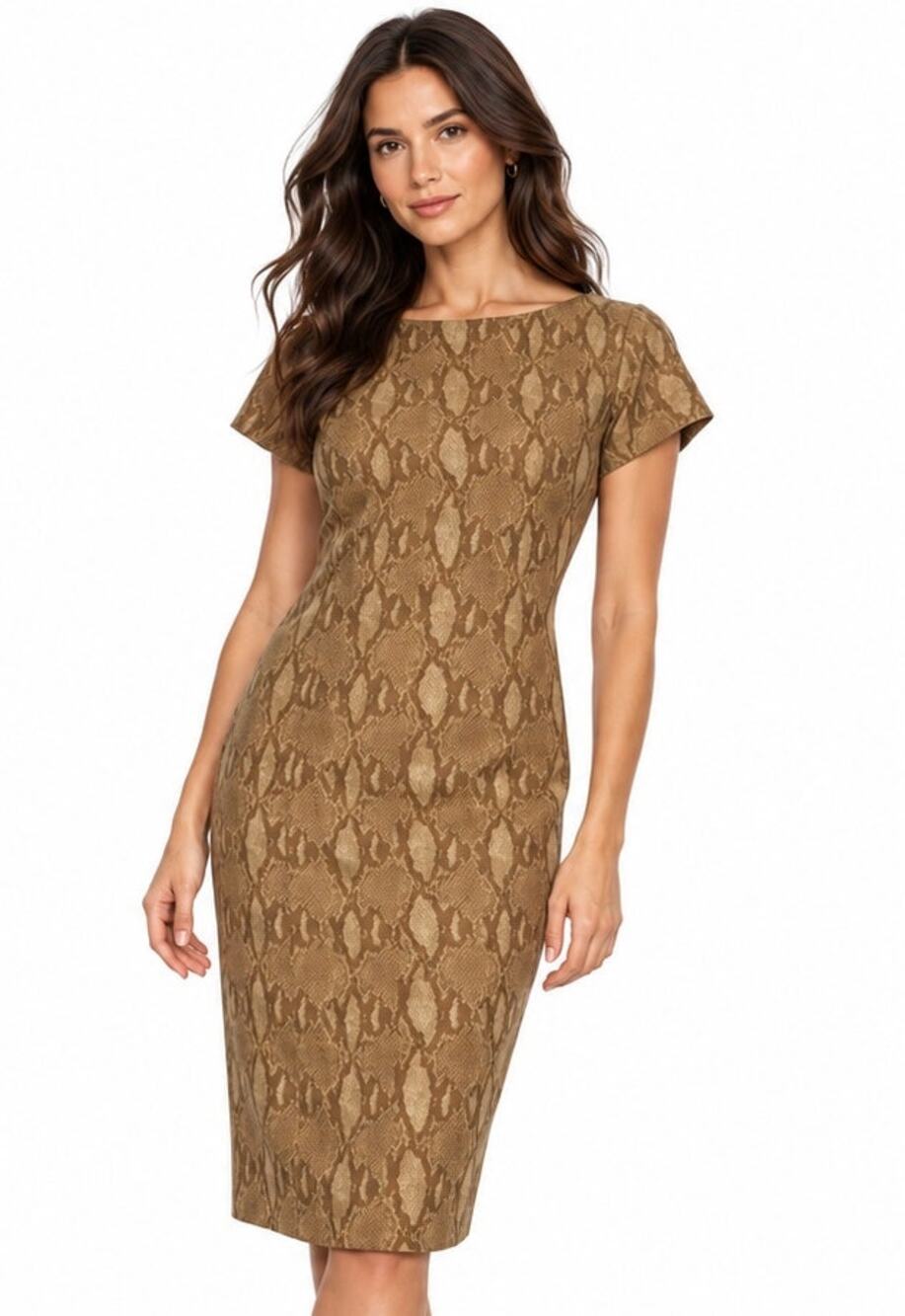 Ralph Lauren Cable Knit Short Sleeve Snake Print Dress in Camel Size Small